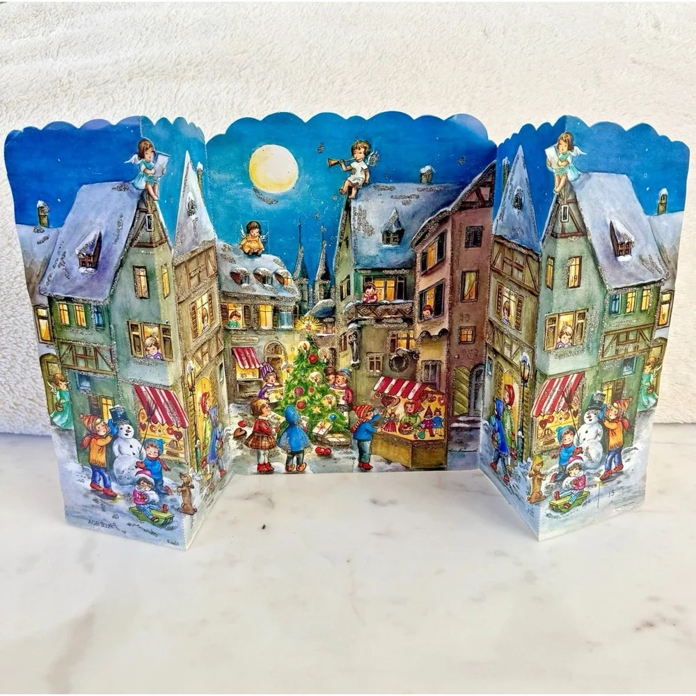 VTG Christmas Advent Calendar Fold Out Pop Up West Germany Glitter New Display